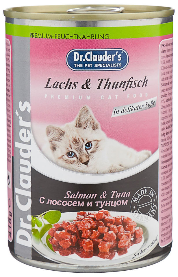 Влажный корм для кошек Dr.Clauders с лососем и тунцом 415г (упаковка 12 шт.)