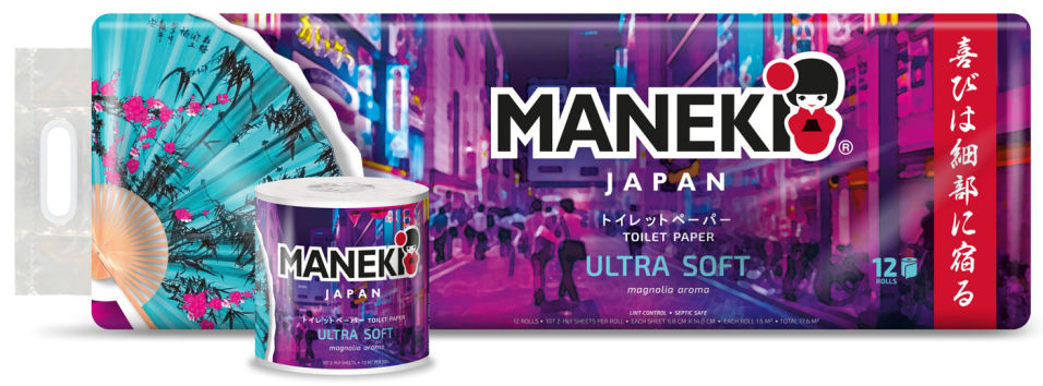 Туалетная бумага Maneki Dream с тиснением и ароматом магнолии 12 рулонов 2 слоя
