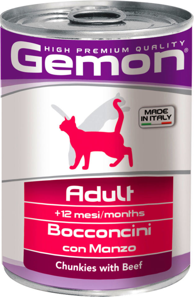 Влажный корм для кошек Gemon Cat кусочки говядины 415г (упаковка 6 шт.)