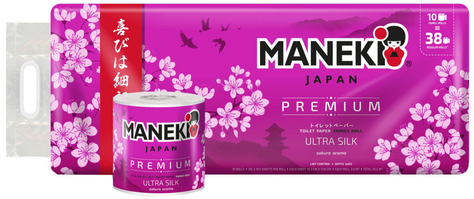 Бумага туалетная Maneki Sakura с ароматом cакуры 10 рулонов 3 слоя