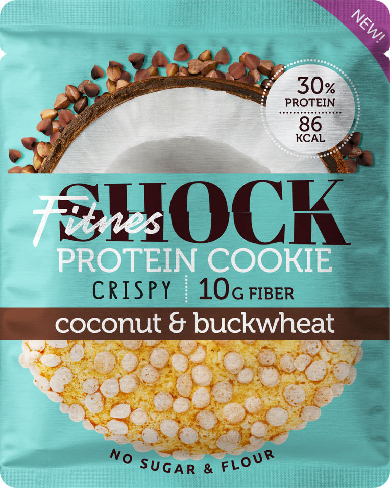 Печенье протеиновое FitnesShock Кокос и гречка 30г (упаковка 6 шт.)