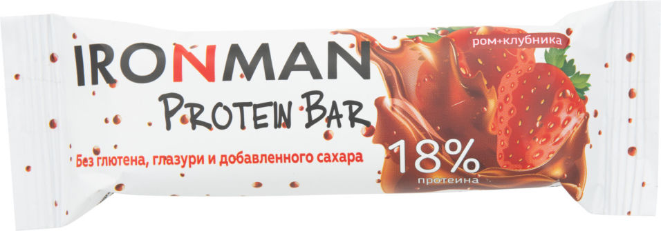 Батончик протеиновый IronMan Protein Bar Ром-Клубника 50г