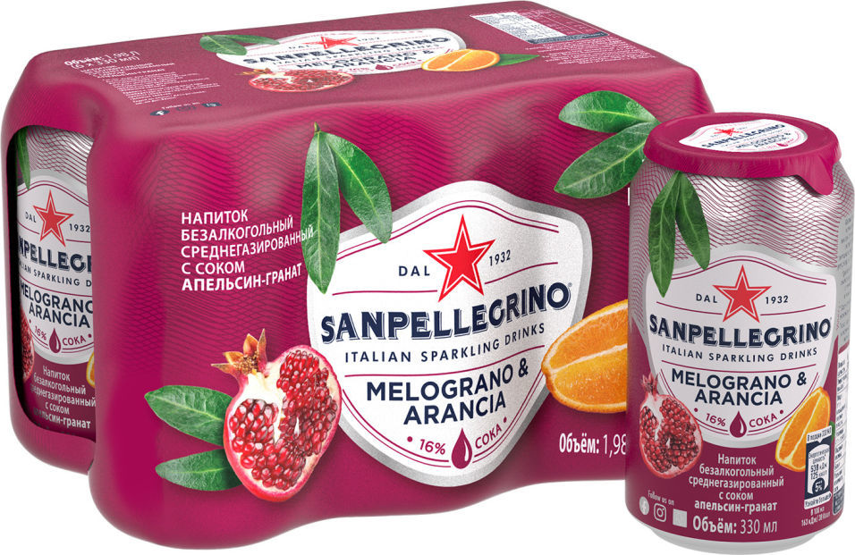 Напиток Sanpellegrino Melograno e Arancia 330мл (упаковка 6 шт.)
