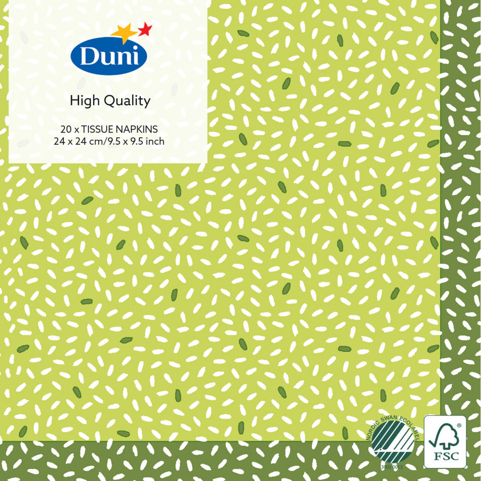 Салфетки бумажные Duni Rice Green 3 слоя 24*24см 20шт