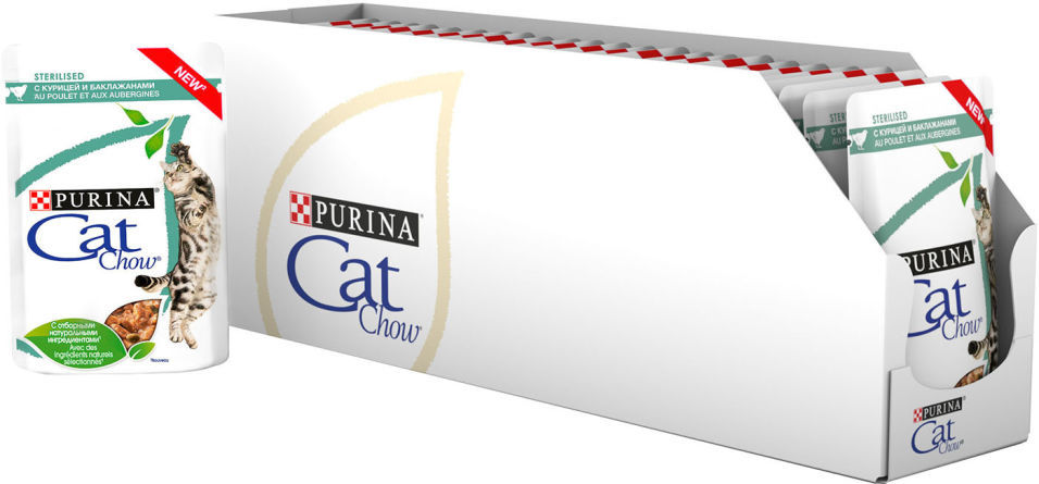 Корм для кошек Cat Chow Sterilised Курица и Баклажан в соусе 85г (упаковка 26 шт.)