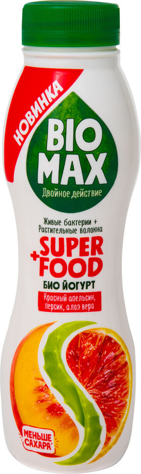Биойогурт Bio-Max Super Food Красный апельсин-персик-алоэ 1.5% 270г