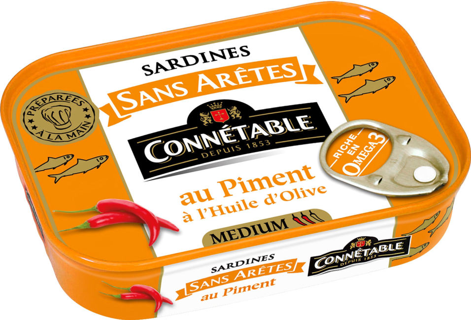 Сардины Connetable без костей в оливковом масле первого отжима экстра с перцем 140г