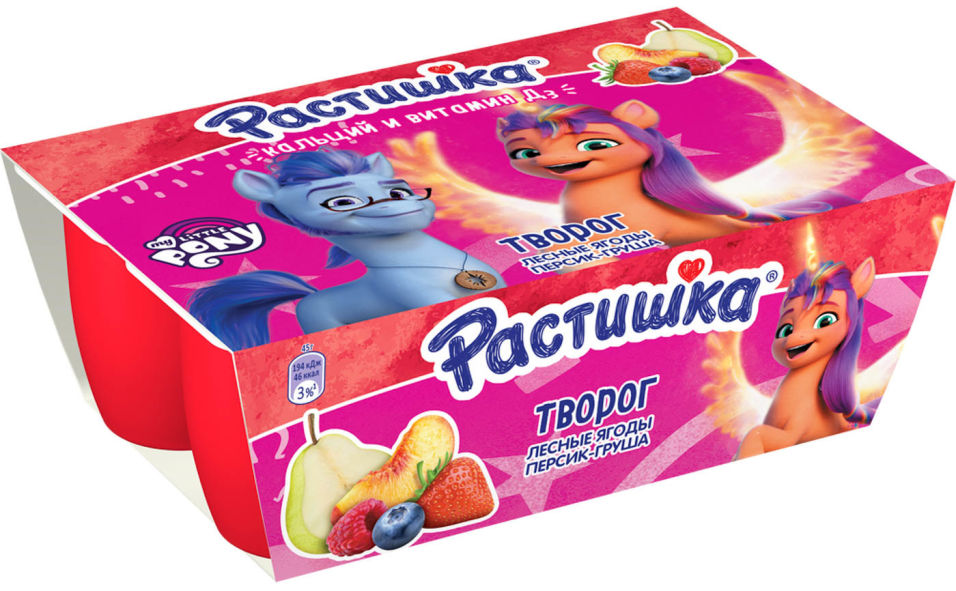 Творог детский Растишка Лесные ягоды и Персик-груша 3.5% 6шт*45г в ассортименте