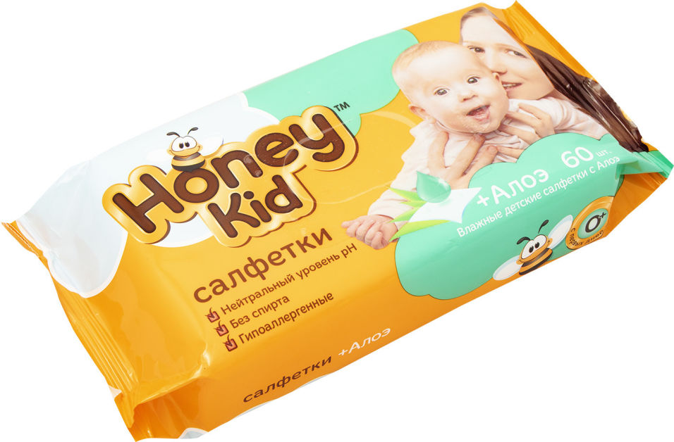 Салфетки влажные Honey Kid детские с алоэ 60шт