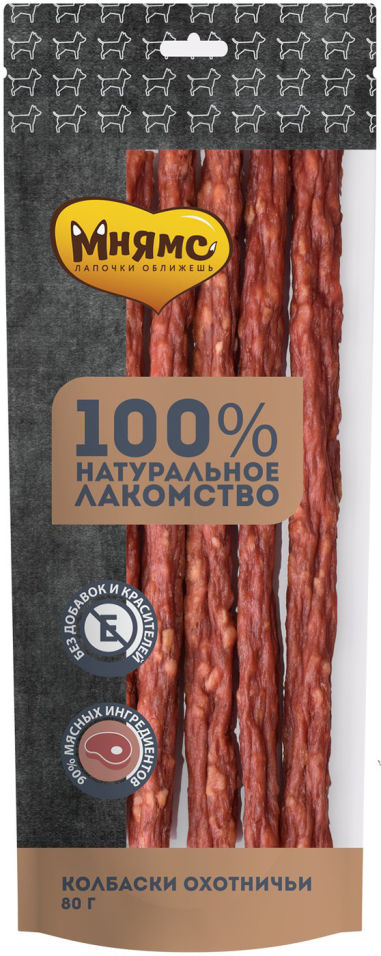 Лакомство для собак Мнямс колбаски охотничьи 80г Лакомство для собак Мнямс колбаски охотничьи 80г