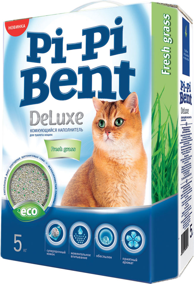 Наполнитель для кошачьего туалета Pi-Pi Bent DeLuxe комкующийся Fresh grass 5кг Наполнитель для кошачьего туалета Pi-Pi Bent DeLuxe комкующийся Fresh grass 5кг