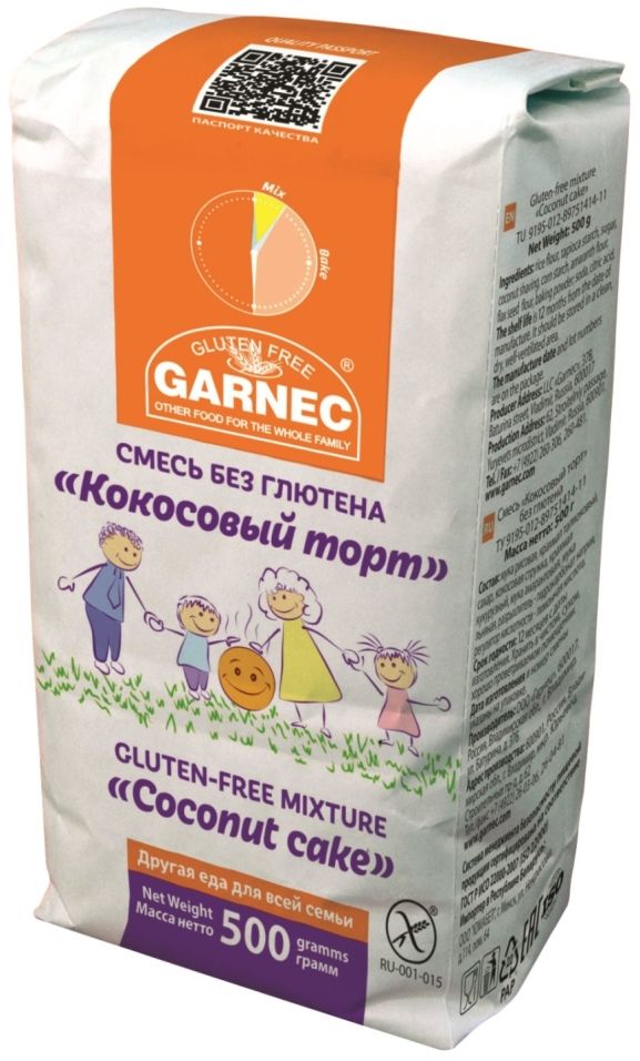 Смесь для выпечки Garnec Кокосовый торт без глютена 500г