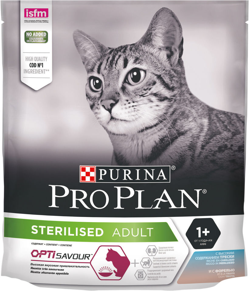 Сухой корм для кошек Pro Plan Sterilised Треска и Форель 400г Сухой корм для кошек Pro Plan Sterilised Треска и Форель 400г