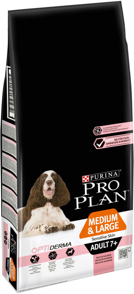 Сухой корм для пожилых собак Pro Plan Optiderma Medium&Large Adult 7+ Sensitive Skin для средних и крупных пород для здоровья кожи и шерсти с лососем 14кг Сухой корм для пожилых собак Pro Plan Optiderma Medium&Large Adult 7+ Sensitive Skin для средних и крупных пород для здоровья кожи и шерсти с лососем 14кг