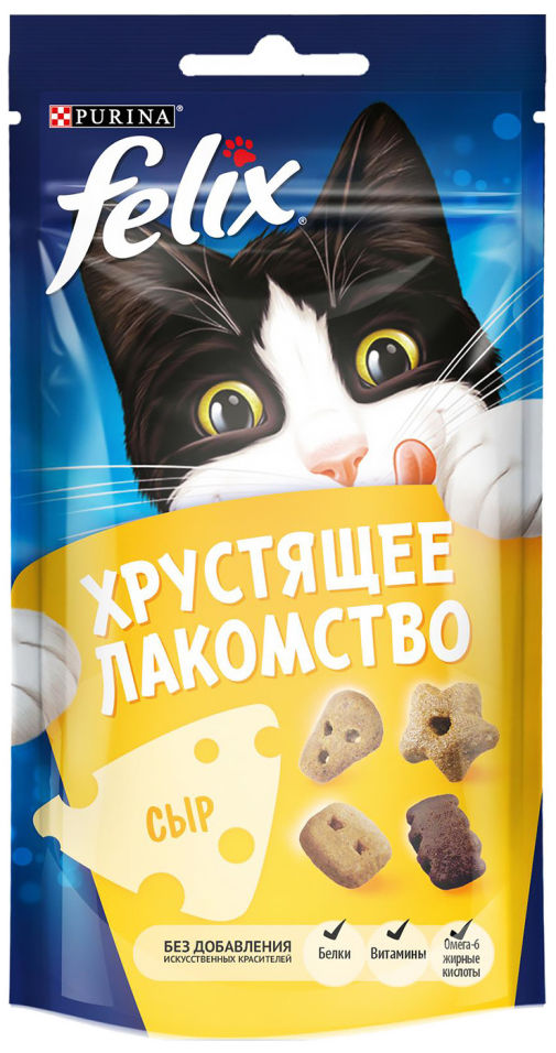 Хрустящее лакомство для кошек Felix с сыром 60г Хрустящее лакомство для кошек Felix с сыром 60г