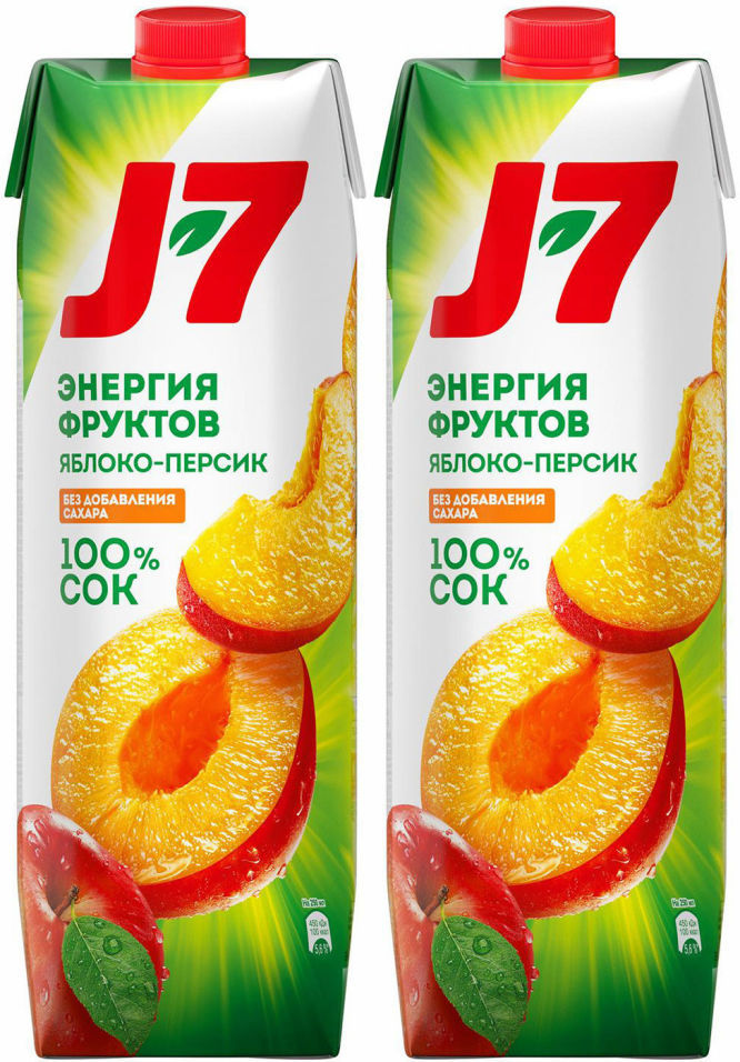 Сок J-7 Яблоко Персик с мякотью 970мл (упаковка 2 шт.)