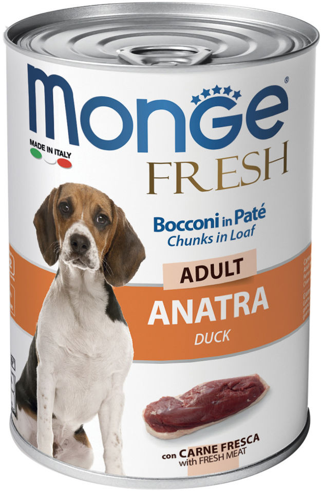 Корм для собак Monge Dog Fresh Chunks in Loaf рулет из утки 400г Корм для собак Monge Dog Fresh Chunks in Loaf рулет из утки 400г