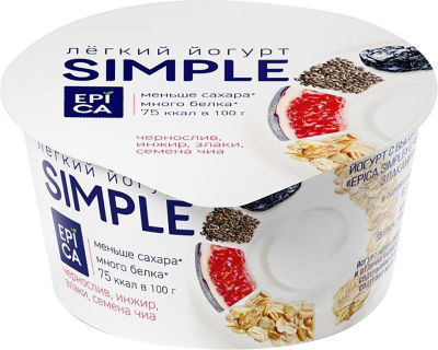 Йогурт Epica Simple с черносливом инжиром злаками и семенами чиа 1.6% 130г