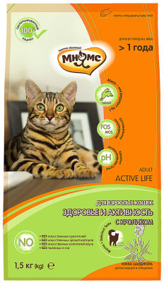 Сухой корм для кошек Мнямс Active Life с кроликом 1.5кг