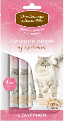 Лакомство для кошек Деревенские Лакомства Нежное пюре из креветок 4шт*10г