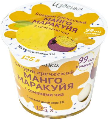 Йогурт ВкусВилл Греческий Манго-маракуйя с семенами чиа 3% 125г