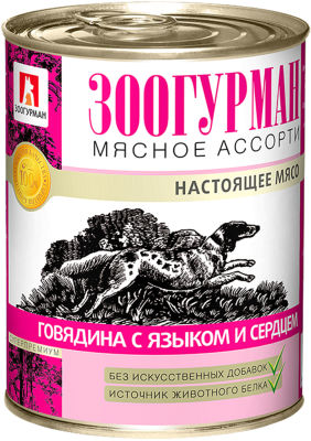 Корм для собак Зоогурман Мясное ассорти Говядина с языком и сердцем 750г
