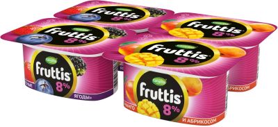 Продукт йогуртный Fruttis Абрикос-манго Лесные ягоды 8% 4шт*115г